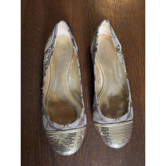 FLASH SALE!
Coach Women's Brown Signature Flats with Gold Sequin Toe - Picture 3 of 7